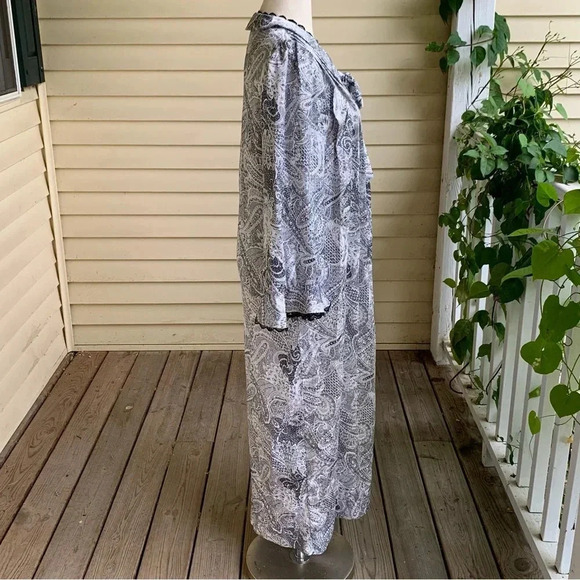 Christian Dior Loungewear Vintage Kaftan Dress Robe Black & White Paisley Size L - Picture 2 of 15